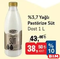 DOST %3,7 YAĞLI PASTÖRİZE SÜT 1 L fiyat ve kampanya bilgisi